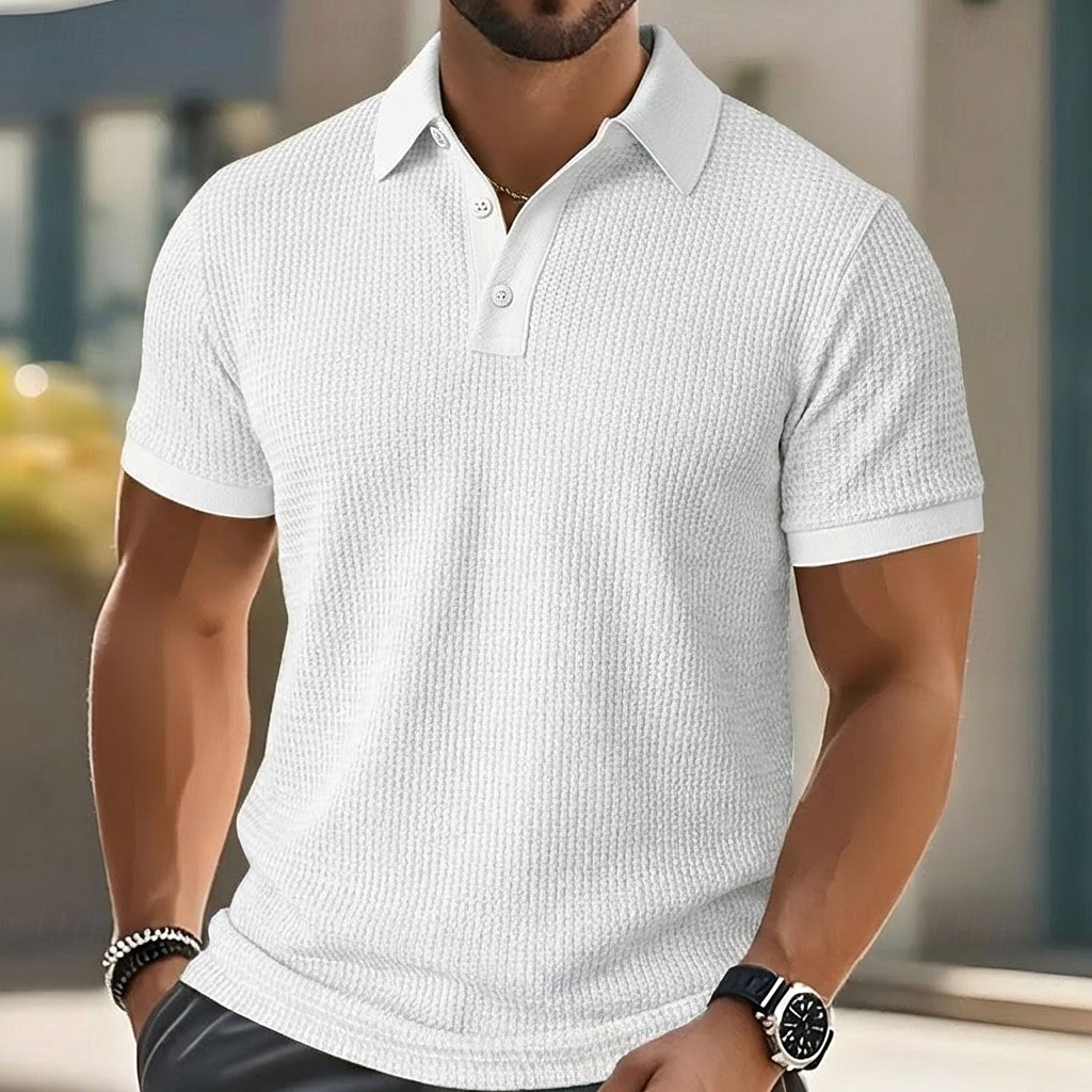 Bărbați Tricouri polo Waffle Texturat Casual Concediu Rever Guler polo cu nervuri Manșon scurt Modă De Bază Simplu Texturat Nasturi Moale Vară Primăvară Fit regulat Galben Verde mentă Trifoi Kaki Gri 2026 - $22.99 –P8