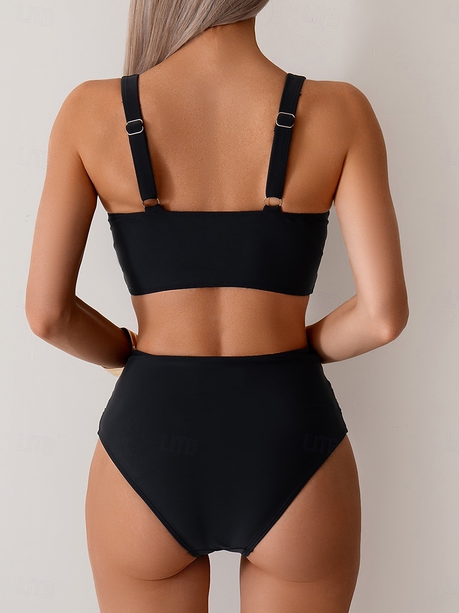Per donna Costumi da bagno Bikini Due pezzi Costume da bagno Arricciato Senza schiena Vacanza Abbigliamento da Spiaggia Semplice Scollo a V Senza Maniche Costumi da bagno del 2026 a $25.99 –P10