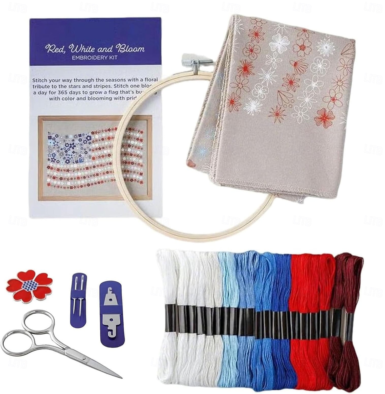 Red, White & Bloom Embroidery Kit, US 250th Anniversary Cross Stitch Kit, Flowers Embroidery Kits, Full Range of Embroidery Starter Kits for Beginners Adults, Gifts for Veterans & Craft Lover 2026 - $27.99 –P1