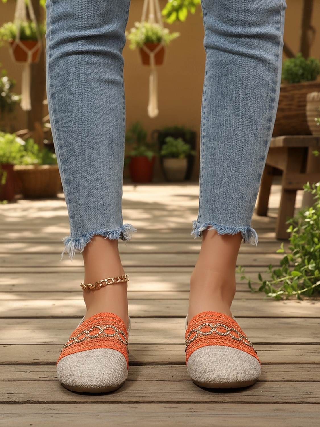 muli ricamati bohémien arancioni da donna - slip-on etniche in tela di lino per picnic estivi, vacanze &passeggiate in spiaggia del 2026 a $18.99 –P7