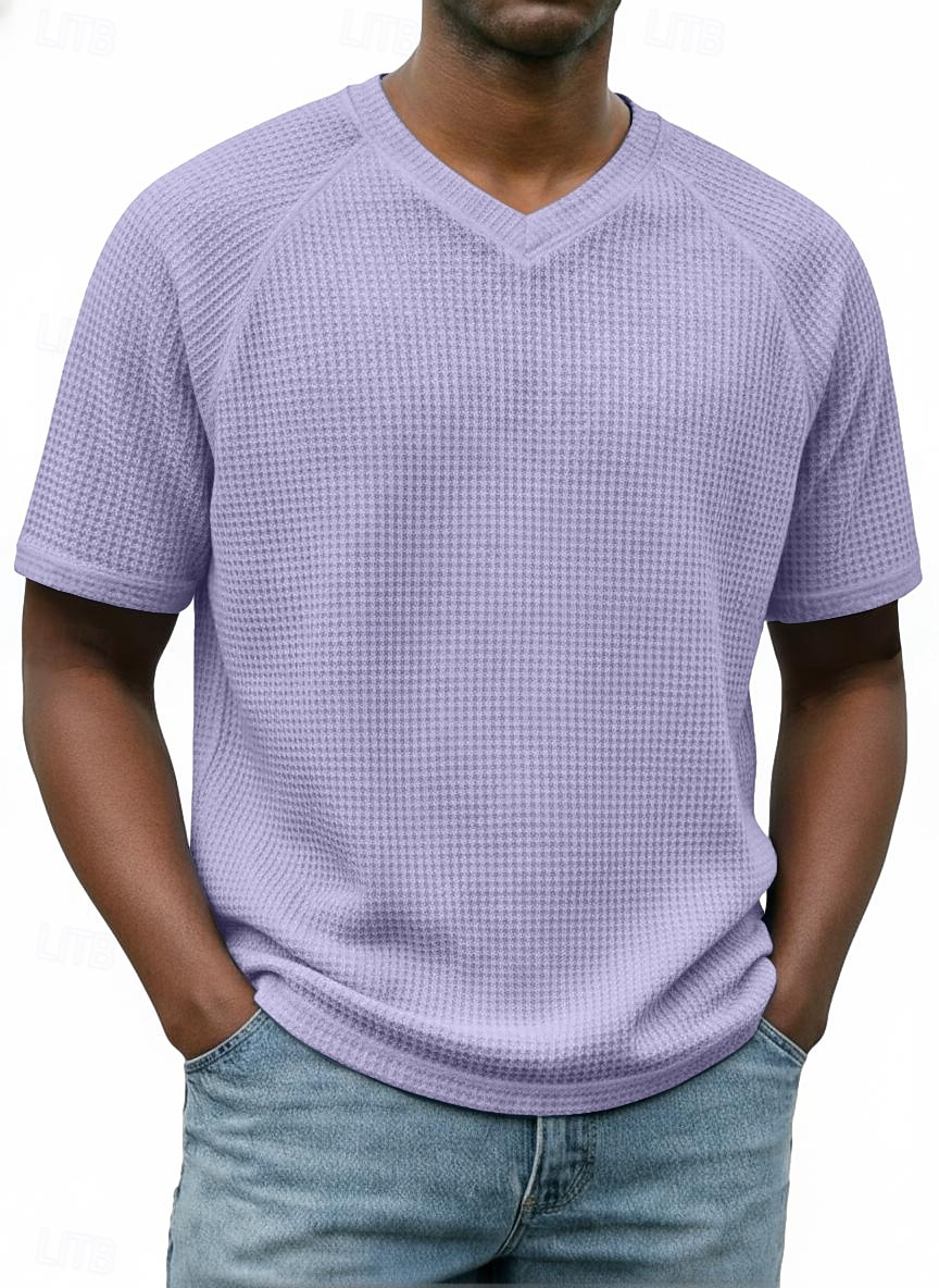 Homme Tee-shirt Gaufre T-shirt Manche Courte Col en V Été Printemps Toutes saisons Couleur Unie Mode Designer Occasionnel Basique Manche raglan Occasionnel Quotidien Extérieur Bleu Ciel Blanc T-shirt de 2026 ? $19.99 –P2