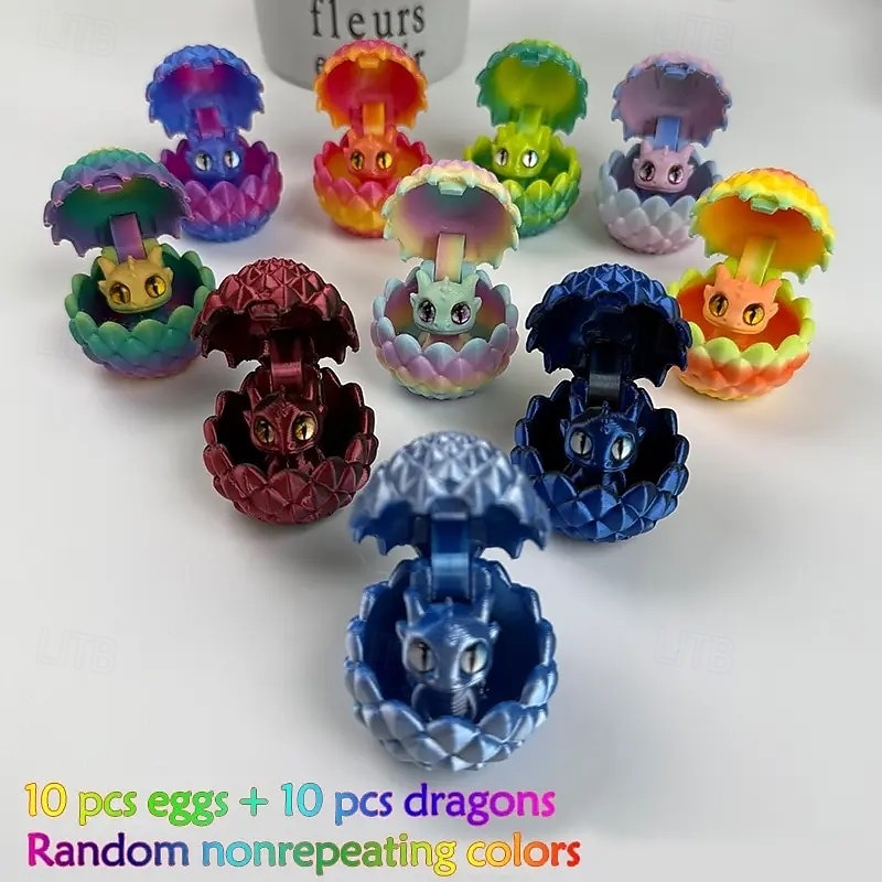 Set surpriză cu 10 mini ouă de dragon, dragon de cristal imprimat 3D cu gradient de culoare, figurine drăguțe de pui de dragon, jucării decorative pentru birou, set de cadouri de colecție pentru copii. 2026 - $24.99 –P2