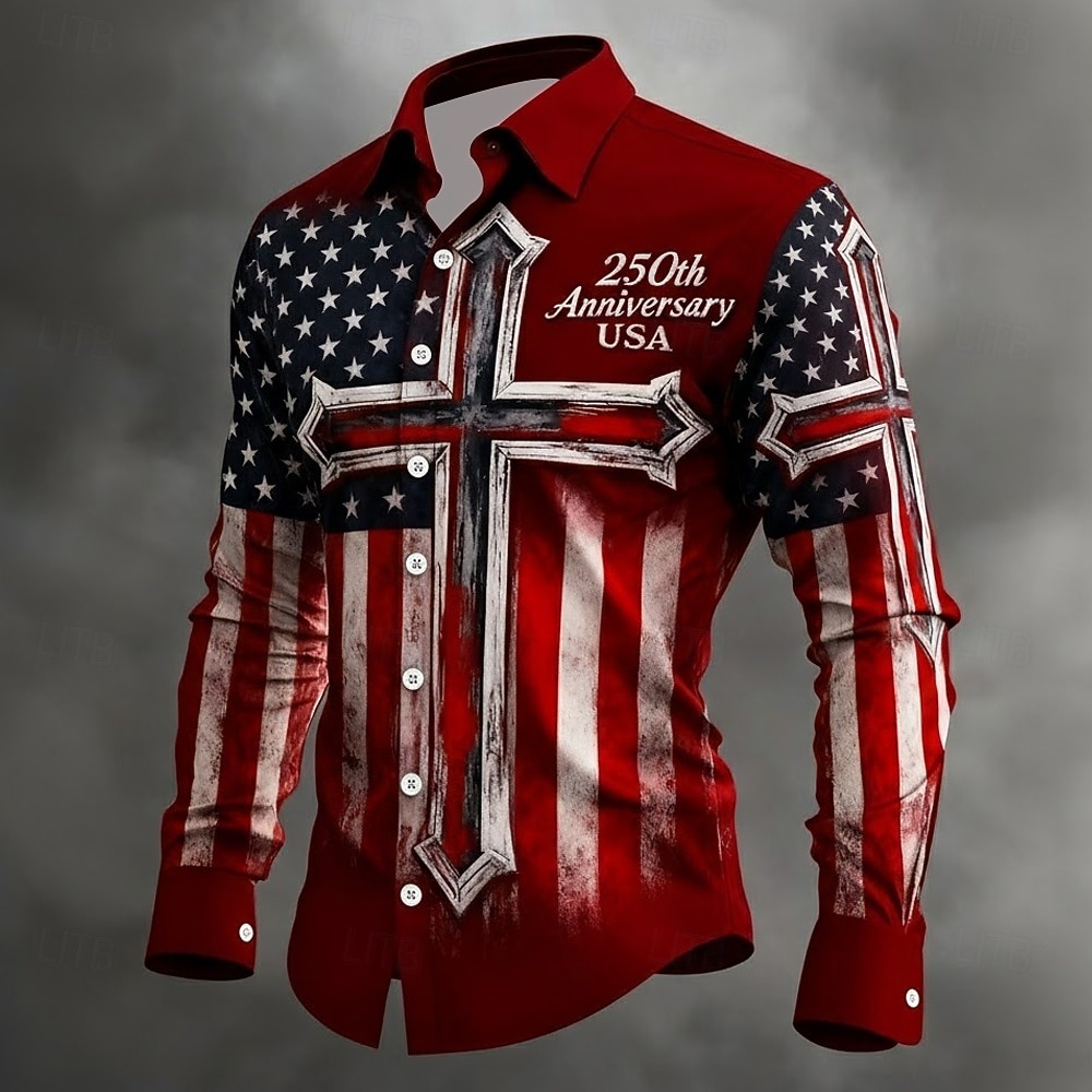 Ανδρικά 4η Ιουλίου 250ή επέτειος των ΗΠΑ Cruce Σημαία των ΗΠΑ Πουκάμισο Πουκάμισο με κουμπιά Μακρυμάνικο Πατριωτικό Αργίες Καθημερινά Άνοιξη Φθινόπωρο Απορρίπτω 3D εκτύπωση Λινό σαν πουκάμισο Μαύρο 1 2026 - $27.99 –P7