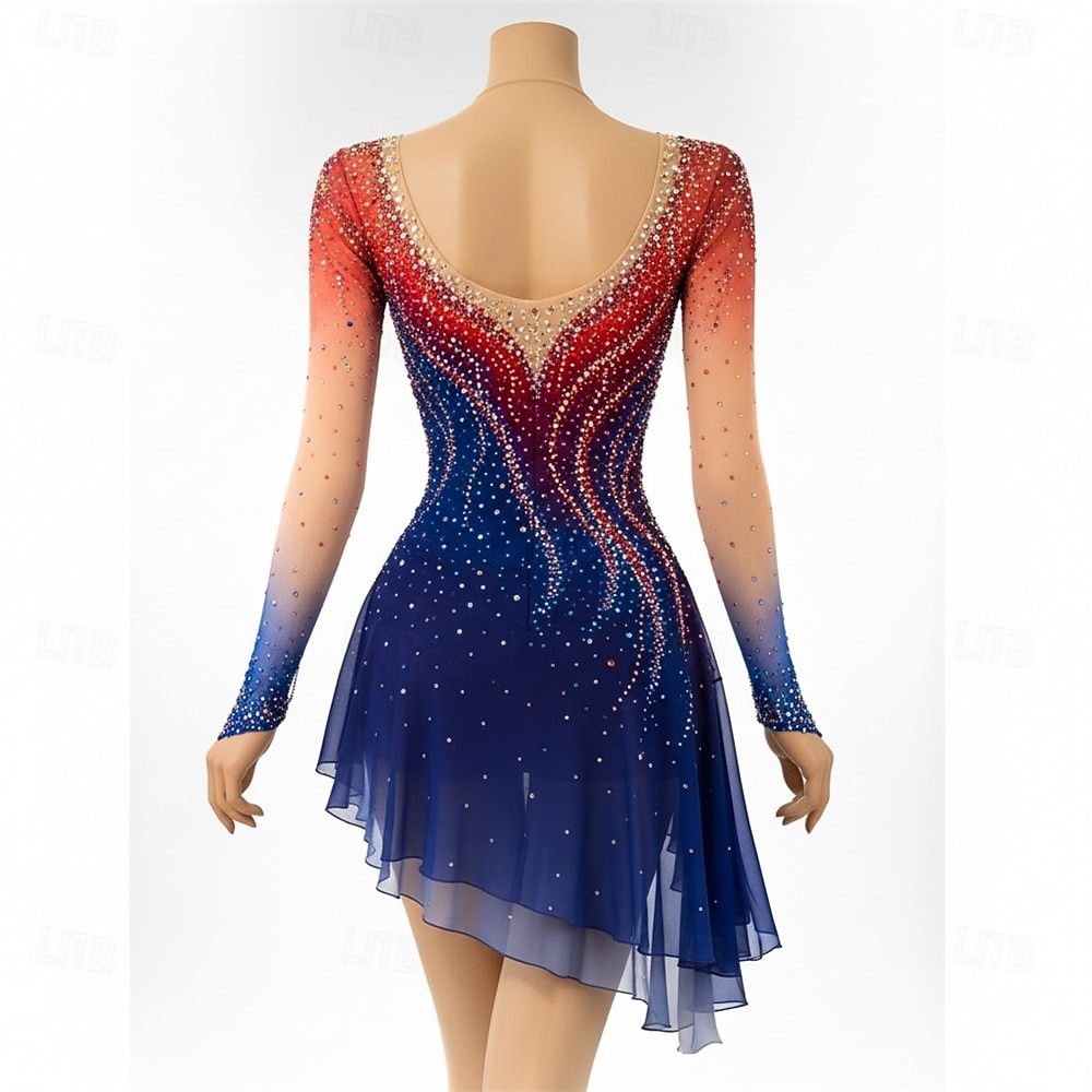 שמלה להחלקה אמנותית בגדי ריקוד נשים החלקה על הקרח שמלות כחול + אדום טלאים פתוח בגב גמישות גבוהה הדרכה תחרות ביגוד להחלקה על הקרח קלאסי קריסטלים / אבנים נוצצות שרוול ארוך החלקה על קרח החלקה אמנותית 2026 - $425.49 –P2