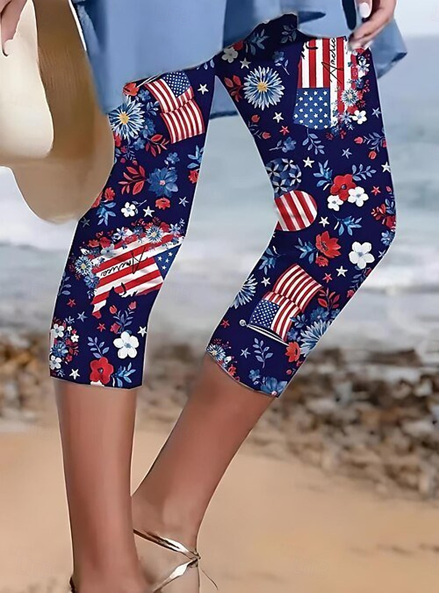 Függetlenség Napja PatriotikusNői Capri Nadrág Leggings Vakáció Hawai állapot Stílusos Capris Közepes DerékNadrág Virágos Grafikus Zászló Nyomtatás Kényelmes Rugalmas Szabadtéri Vakáció Formális 2026 - $21.99 –P3