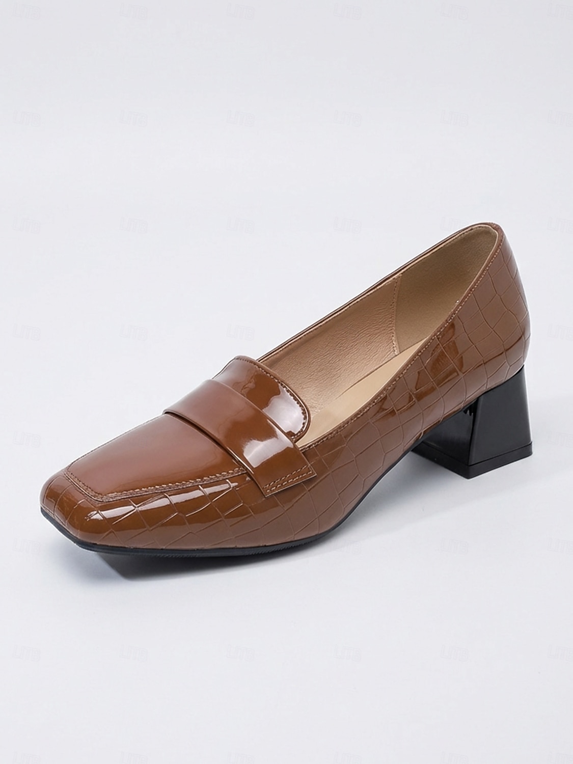 mörkgröna krokodilpräglade loafers för kvinnor - eleganta pumps med fyrkantig tå och blockklack för dagligt arbete, kontor, business casual &professionella kläder 2026 - $34.99 –P4