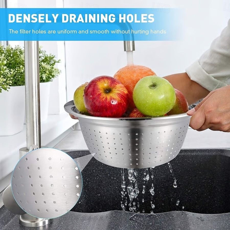 3-delige roestvrijstalen keukenset met geïntegreerde hakmolen, multifunctioneel filter en mengkom, ideaal voor het schoonmaken en snijden van fruit, groenten en kaas, perfect voor thuis koken, 2026 - $21.99 –P10