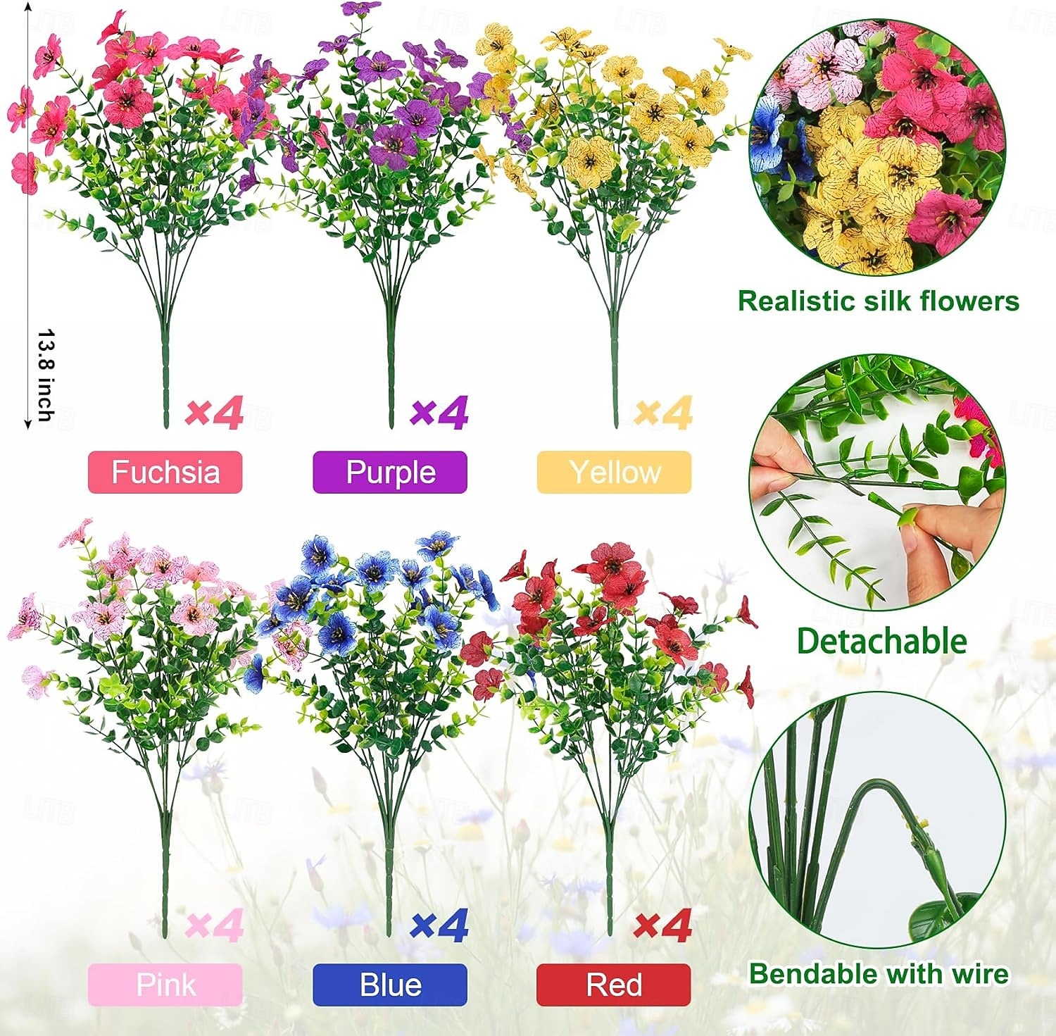 24 Bundles Artificial Flowers for Outdoors Fake Silk Flowers UV Resistant Faux Plastic Plants for Spring Summer Garden Porch Window Box Table Vase Home Indoor Outdoor Decoration, Mixed 2026 - $38.99 –P2