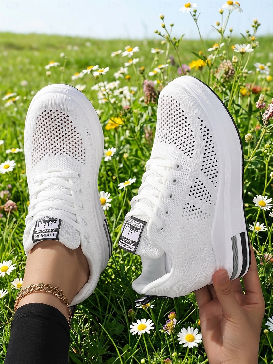 Белые женские дышащие кроссовки на платформе Flyknit — легкие, амортизирующие кроссовки для ходьбы, современная повседневная мода для бега, путешествий, работы, спортзала, шопинга. &повседневная 2026 - $34.99 –P7