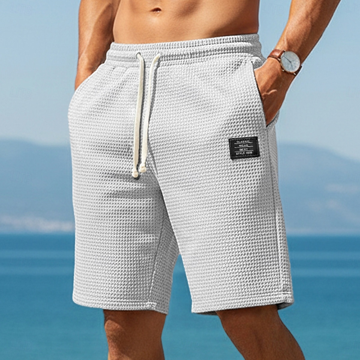 Herre Vaffelstruktur Shorts Sommershorts Strandshorts Snorer Elastisk midje Rett ben عادي Med Tekstur Komfort Myk Knelengde Daglig Strand Mote Elegant og moderne Blå Svart Uelastisk 2026 - $21.99 –P7