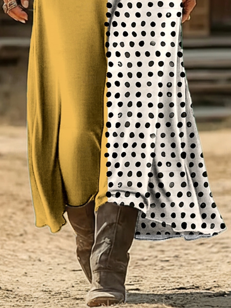 Per donna Abito lungo maxi Abito Vintage Vestito Casual Vintage Quotidiano All'aperto Vacanza Vestibilità comoda Geometrico A Pois Manica Lunga Scollo a V Giallo Primavera Autunno del 2026 a $37.99 –P3