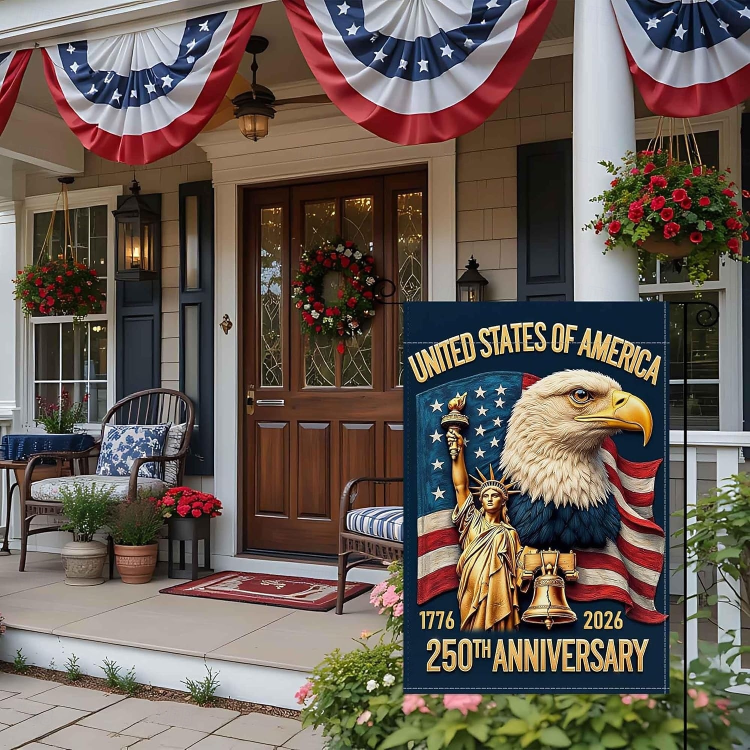 USA 250. évfordulós amerikai zászló, 250. évfordulós amerikai emlékzászló, hazafias árujelző udvari dekorációhoz 2026 - $11.49 –P4