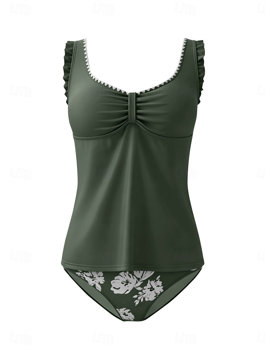 Per donna Costumi da bagno Tankini Due pezzi Birichino Costume da bagno Controllo della Pancia Vita alta Snello Senza schiena Vacanza Abbigliamento da Spiaggia Floreale Scollo a V Senza Maniche del 2026 a $31.99 –P5