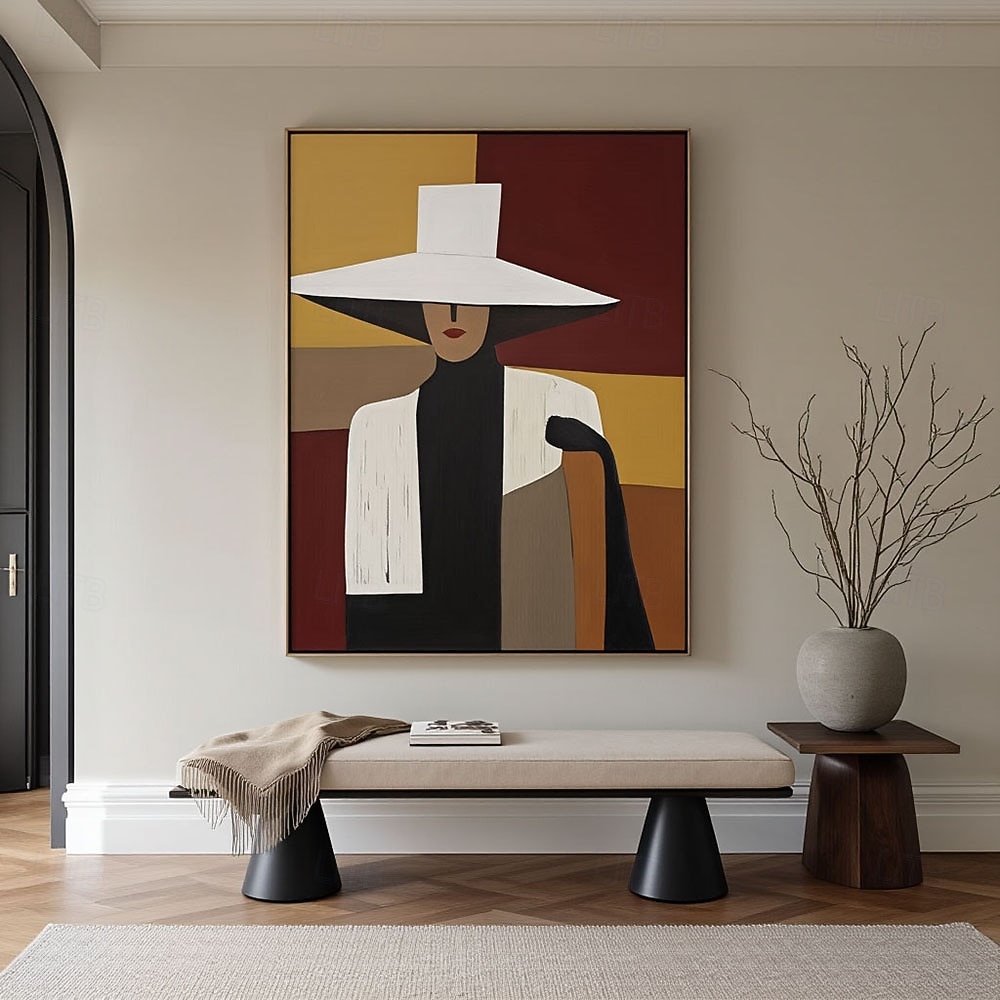 handmade Elegant Minimalist Man and Woman with Hat Modern Figure Abstract Oil Painting For Dining Room Wall Art Decor Gift 2026 - $102.99 –P5