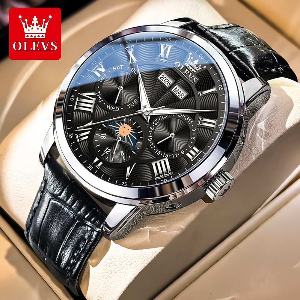2026年 OLEVS 男性 機械式時計 クリエイティブ 贅沢 ファッション ビジネス スケルトン 自動巻き トゥールビヨン ムーンフェイズ表示 ステンレス レザー 腕時計  コレクション – $105.99 –P4