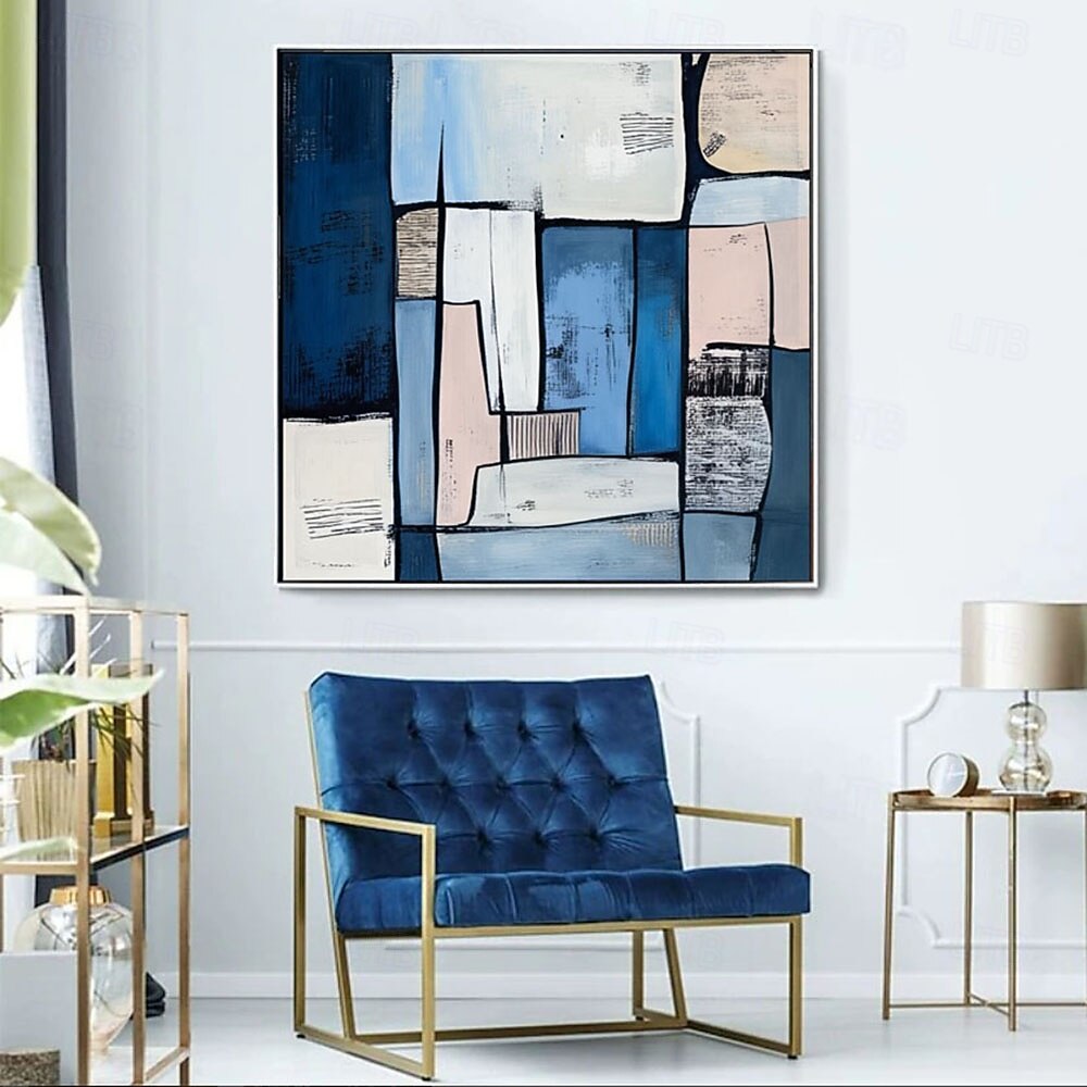 Handmade Abstract Blue Oil Painting Large Textured Canvas Art Modern ...