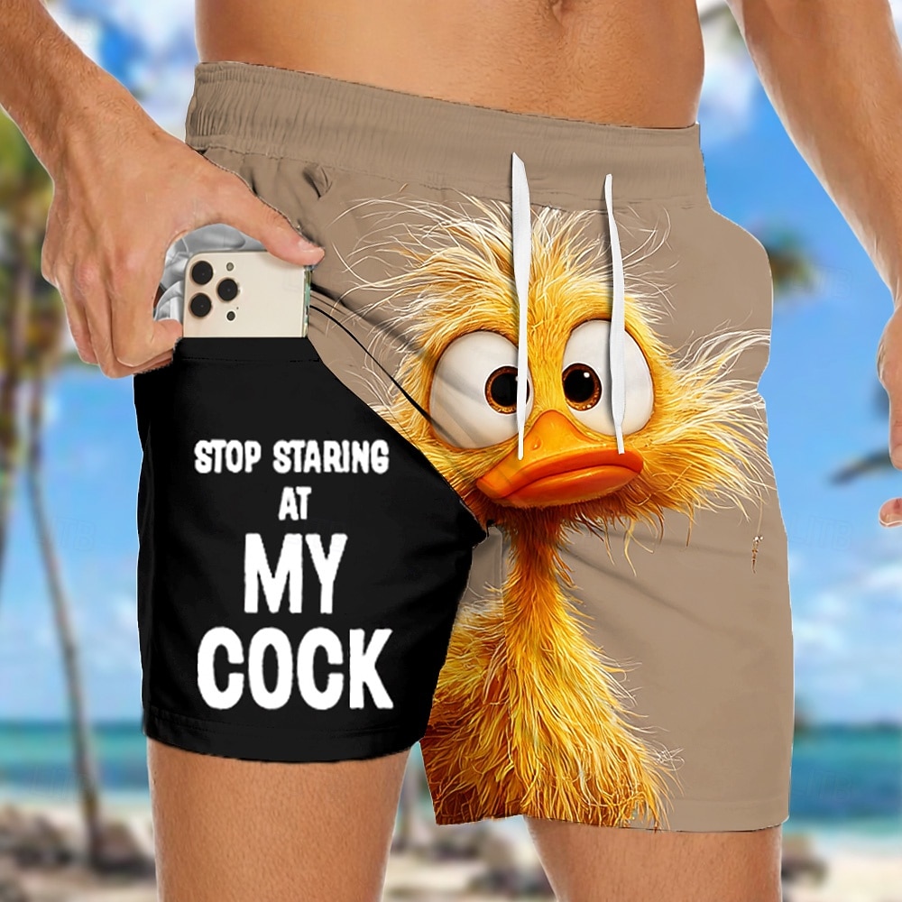 Per uomo Divertente Anatra Gergo divertente Pantaloncini foderati Pantaloncini da bagno 2 in 1 Pantaloncini da mare Misura del girovita medio Hawaiano Vacanza al Mare Tasche Laterali Con Fodera a del 2026 a $22.99 –P2