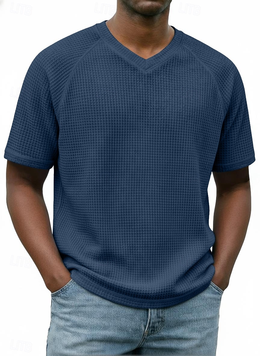 Homme Tee-shirt Gaufre T-shirt Manche Courte Col en V Été Printemps Toutes saisons Couleur Unie Mode Designer Occasionnel Basique Manche raglan Occasionnel Quotidien Extérieur Bleu Ciel Blanc T-shirt de 2026 ? $19.99 –P3