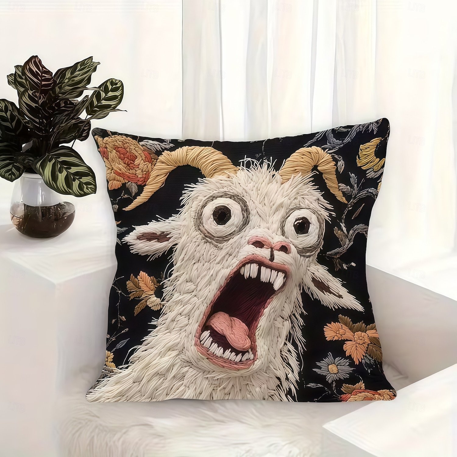 Kissenbezug mit schreiender Ziege, 45 x 45 cm, lustiger Ziegenkissenbezug, 2D-Flachdruck mit verrücktem Tiermotiv, witzige Sofa-Deko, Kissenbezug für Zuhause oder Studentenwohnheim 2026 - $9.99 –P10