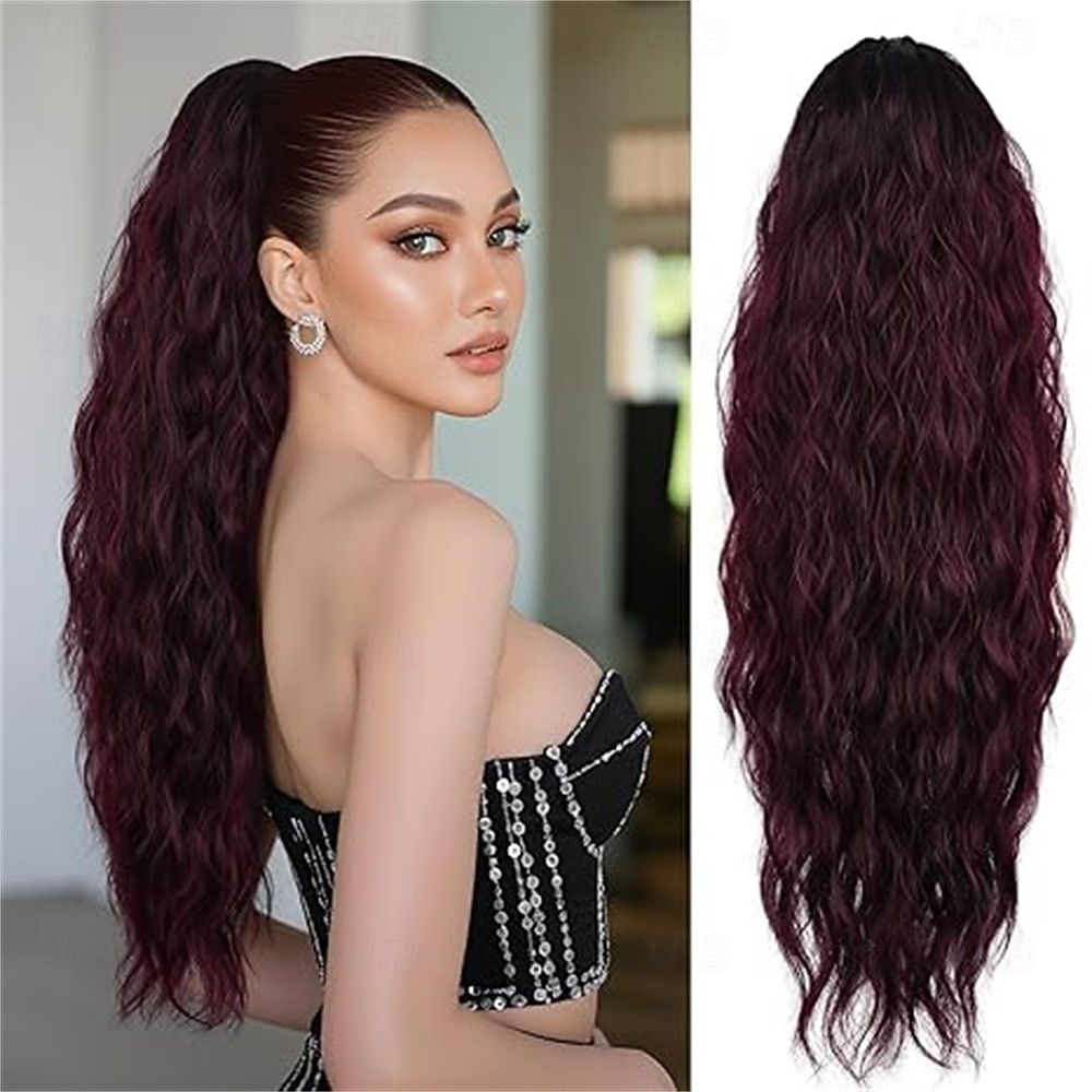 Extensão de rabo de cavalo com cordão de 66 cm (26 polegadas), aplique de cabelo longo e ondulado para mulheres - aplique de cabelo sintético para uso diário (castanho chocolate com mechas loiras mel) de 2026 por $22.99 –P5