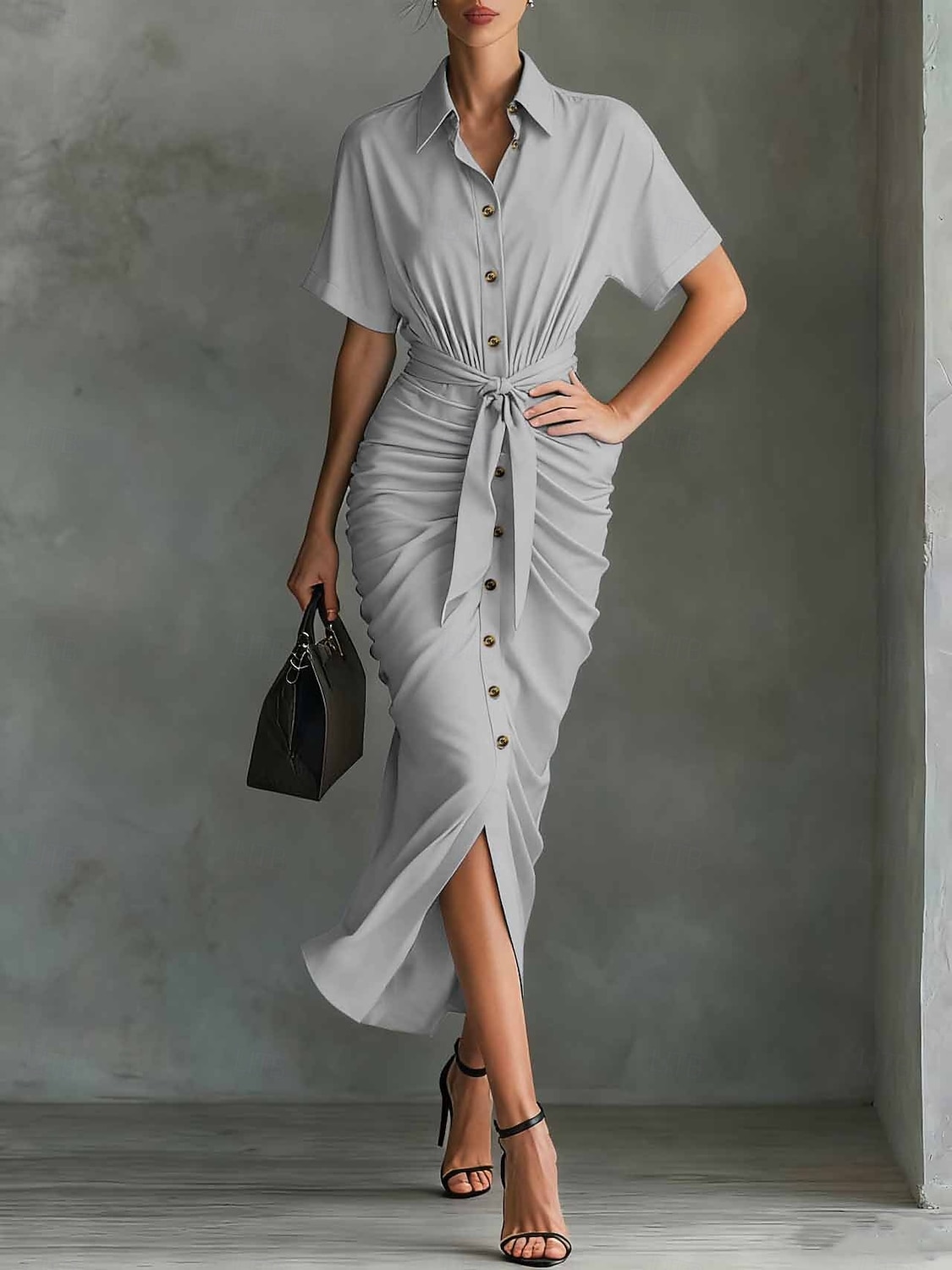 Women's Midi Dress A Line Dress Summer Dress Vacation Casual Regular Fit Plain Short Sleeve V Neck Blue Pink Red Green Summer Spring 2026 - $43.99 –P4