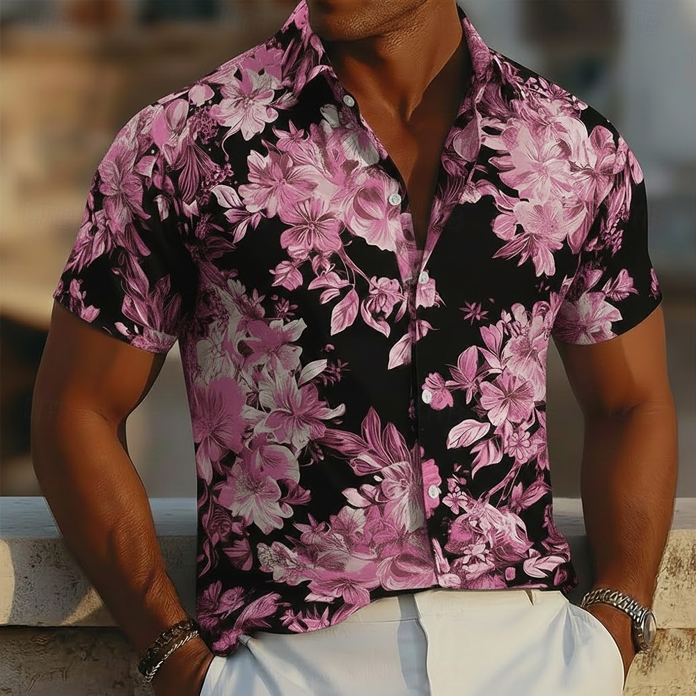 Men's Floral Print Tropical Flowers Neon Glow Summer Hawaiian Shirt Button Up Shirt Aloha Shirt Short Sleeve Hawaiian Vacation Beach Wear Summer Spring Turndown 3D Print Collared Shirts Blue Pink 2026 - $25.99 –P4