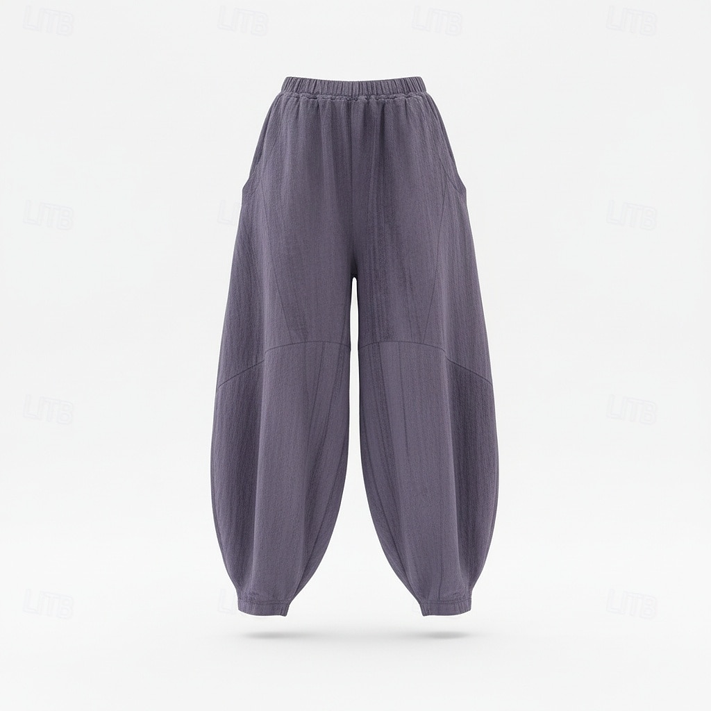 Women's Linen Bloomers Trousers Mid Waist Full Length Drawstring Pocket Vacation Blue Violet Green Summer Fall 2026 - $49.99 –P8