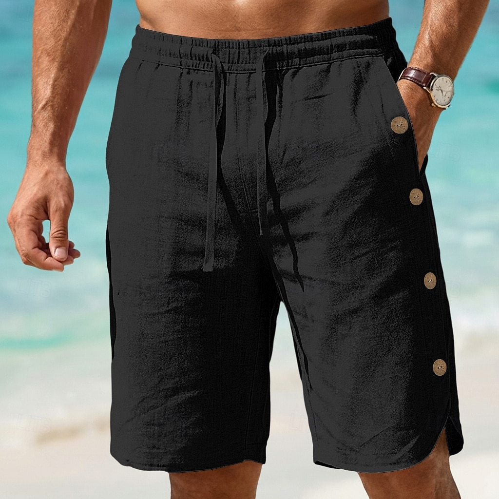 Herren Shorts Leinenshorts Sommershorts Strandshorts Kordelzug Elastischer Bund Knöpfe Einfach Komfort Atmungsaktiv Kurz Täglich Outdoor Strand Urlaub Mode Schwarz Weiß Unelastisch 2026 - $24.99 –P13