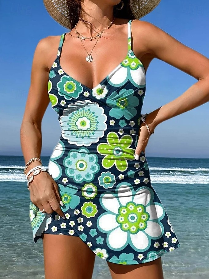 Dámské Plavky Jeden kus Sukně Plavky Elegantní prázdniny Květinový Grafika Do V Bez rukávů Plavky 2026 - $39.99 –P1