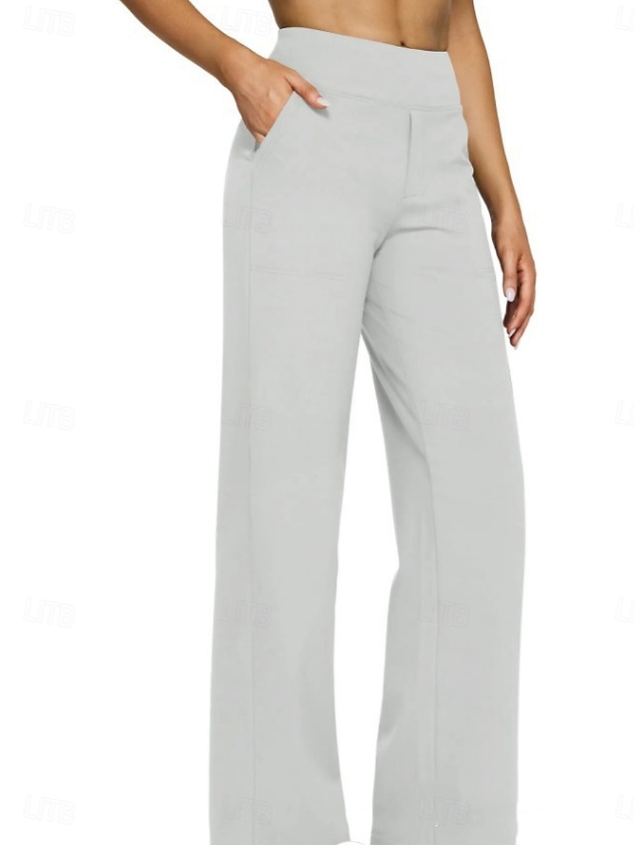 Women's Trousers Casual Pants Straight Fashion Streetwear Basic Full Length High Waist Plain Pocket Elastic Waist Comfort Micro-elastic Daily Vacation Street Blue Black White Almond Spring Fall Loose 2026 - $19.99 –P2