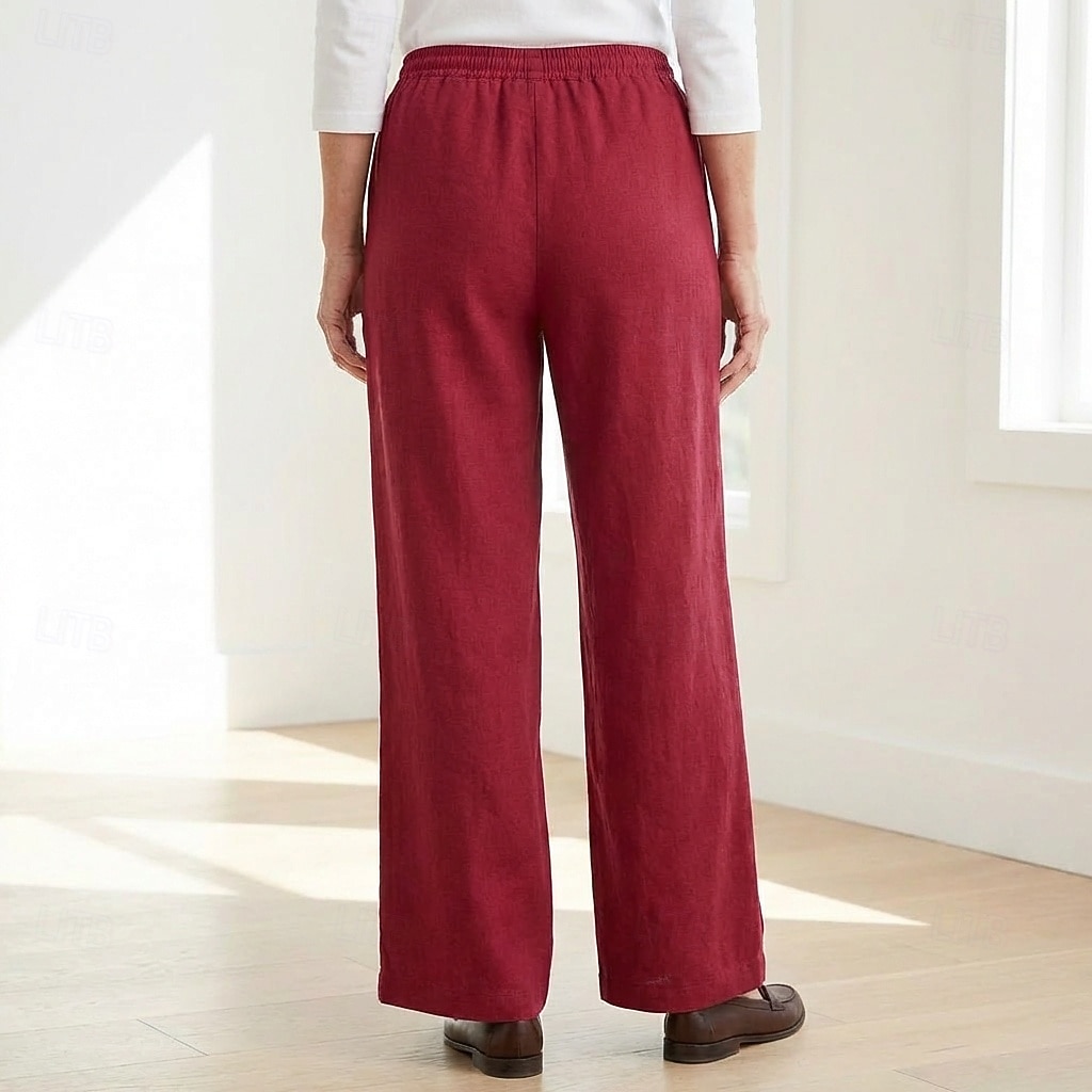 70% Linen Women's Linen Pants Culottes Wide Leg Wide Leg Chinos Vacation Streetwear Basic Full Length Medium Waist Plain Drawstring Pocket Comfort Inelastic Daily Outdoor claret Deep Green 2026 - $49.99 –P2