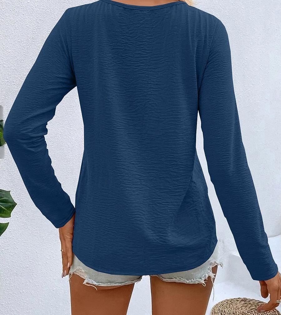 Dámské Tričko Tlačítko Přední S texturou Pevná barva Módní Na běžné nošení Dlouhý rukáv Do V Dlouhé topy Denní Jdeme ven Tmavěhnědá Travní zelená Černá Bílá Rubínově červená Jaro Podzim 2026 - $21.99 –P8