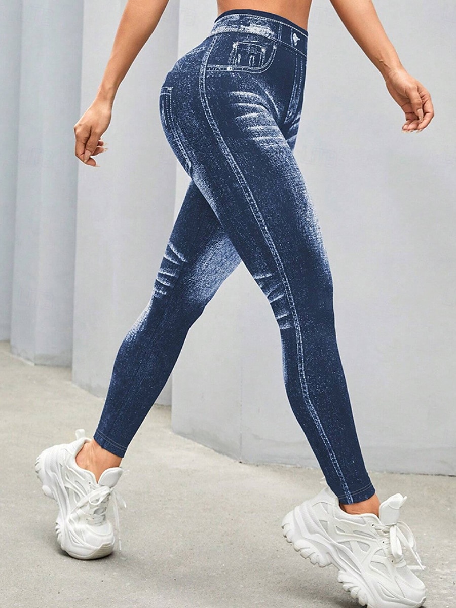 Women's Jeans Leggings Jeggings Vacation Streetwear Casual Full Length Medium Waist Plain Pocket Elastic Waist Comfy High Elasticity Daily Home Outdoor Dark navy Spring Fall Loose Fit 2026 - $14.99 –P6