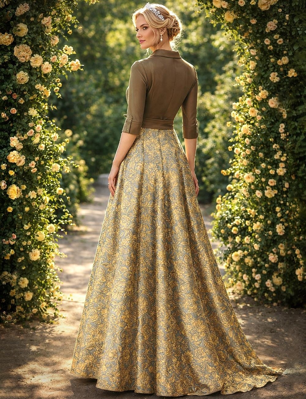 A-linja Kokopitkä Paitamekko Häävieraspuku Muodollinen mekko Morsiammen äidin asu Pitkähihainen Paitapuserokaula-aukko Tyylikäs Vintage Häät Muodollinen Nylon kanssa Kukkapainatus Rusetti(rusetit 2026 - $186.99 –P2