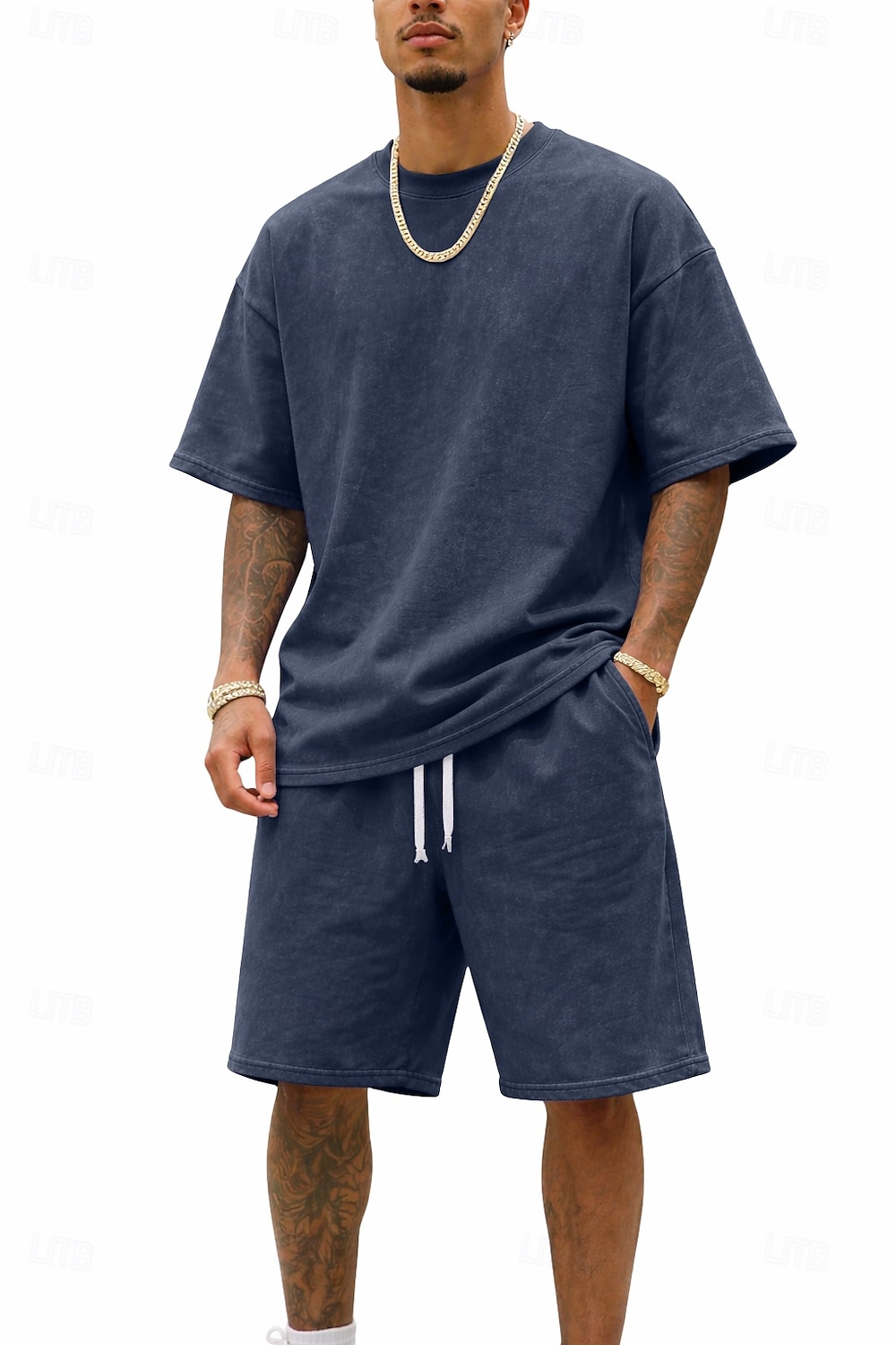 Men T-shirt Suits Tracksuit Shorts and T Shirt Set Short Sleeve Crew Neck Summer Color Block Gymnatics Casual 2 Piece Distressed Casual Vacation Daily Wear Army Green Black Gray Top Tee for Men 2026 - $35.99 –P11