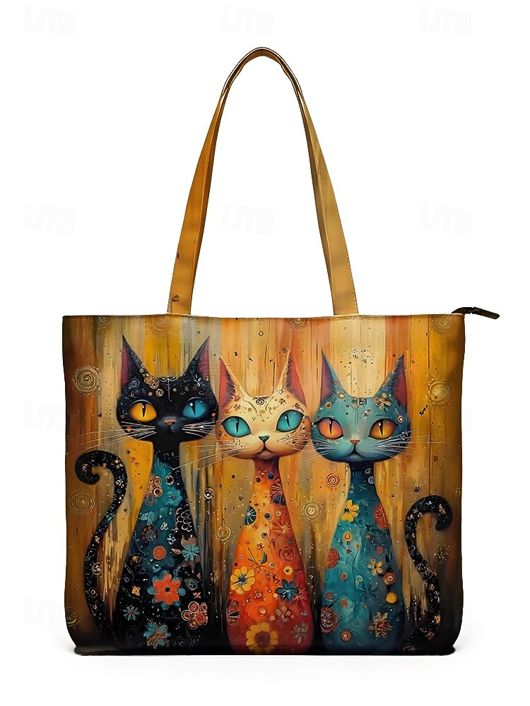 Women's Polyester Tote Bag, Large Capacity with Zipper, Multiple Cat Designs, Perfect for Vacations, Shopping, and Everyday Casual Use 2026 - $19.99 –P6