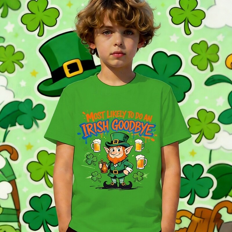 St. Patrick St. Paddy's Day Boys' 3D Graphic Four Leaf Clover T shirt Tee Short Sleeve 3D Print Summer Spring Sports Fashion Streetwear Kids 4-12 Years Crew Neck Casual Daily Outdoor Regular Fit 2026 - $14.49 –P1
