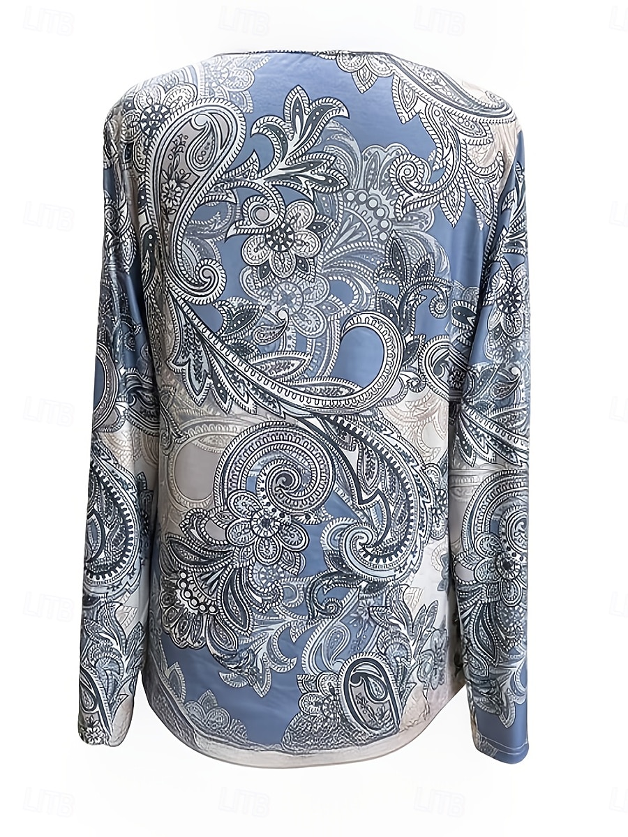 Dames T-shirt Afdrukken Grafisch Geometrie Vintage Modieus Modern Lange mouw Gekerfde nek Normale tops Dagelijks Weekend blauw Geel Paars Groen Zomer Lente 2026 - $24.99 –P2