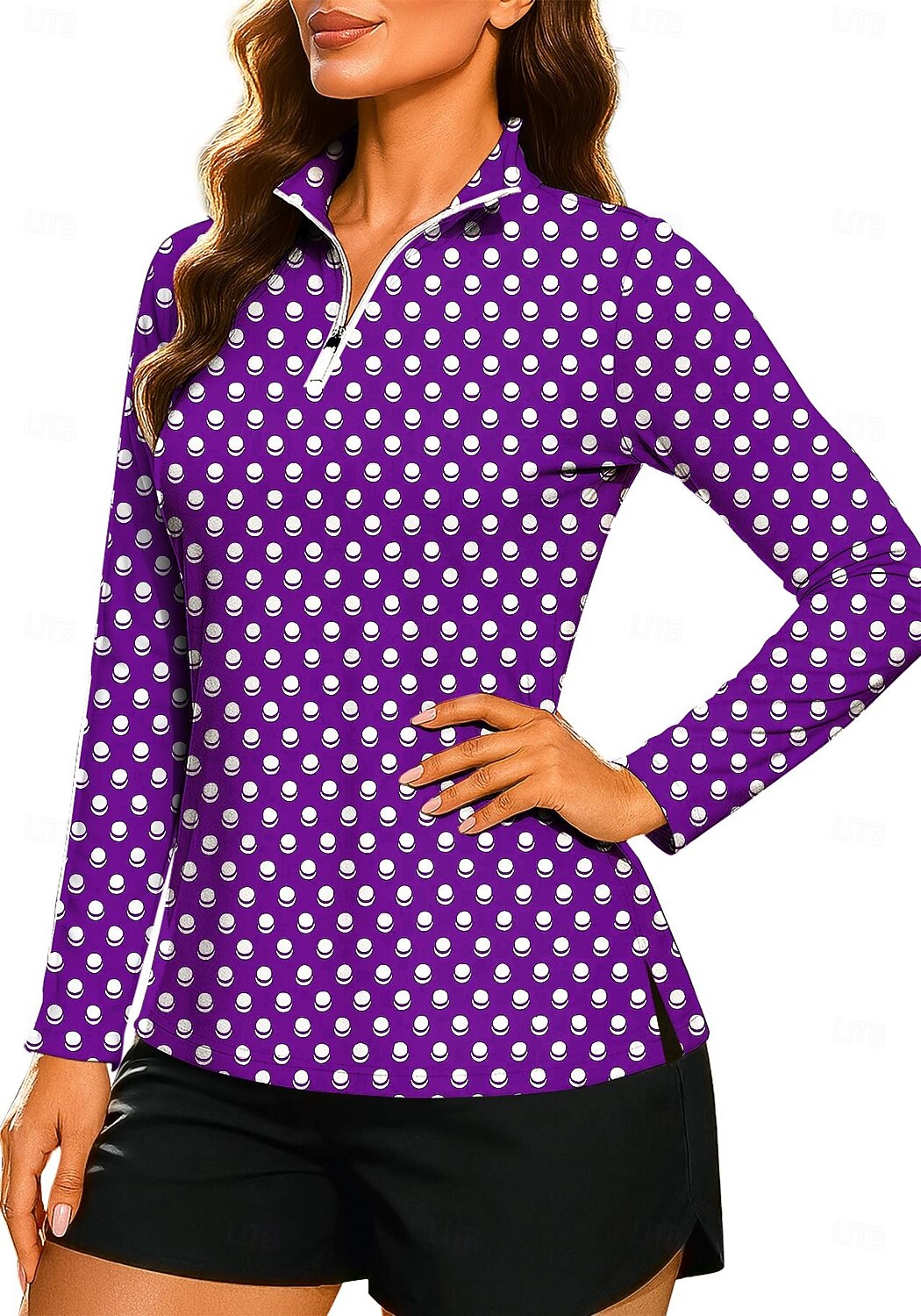 Per donna Geometrico A Pois A righe Top Maglietta Maglietta sportiva Polo da golf Manica Lunga Pois Righe Stampato UPF50+ Resistente ai Raggi UV Protezione UV Elastico Traspirante Pilates Pallavolo del 2026 a $25.99 –P8