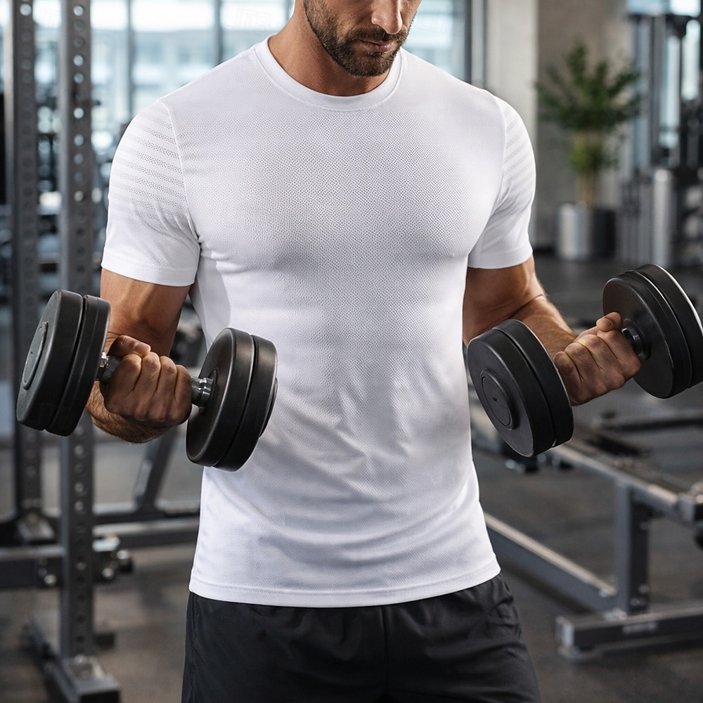 Herr Solid färg T-shirt för jogging Kompressionströja Atletisk skjorta Sport topp Sommar Kortärmad Snabb tork Fuktabsorberande Andningsfunktion Gymträning Gång Joggning Svart Vit Himmelsblå 2026 - $18.99 –P5