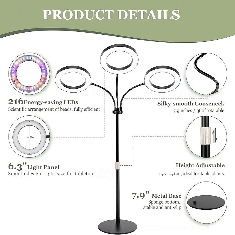 6-Inch LED Plant Grow Light, Indoor Dimmable Supplement Light, Adjustable Height and Telescoping, for Succulent and Green Plant Growth, Floor Standing Light, Grow Lamp 2026 - $29.99 –P2