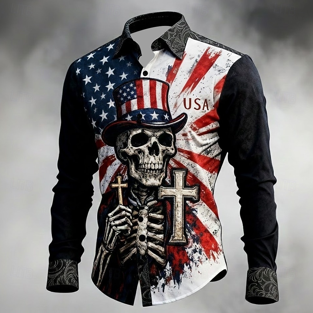 Ανδρικά 4η Ιουλίου 250ή επέτειος των ΗΠΑ Cruce Σημαία των ΗΠΑ Πουκάμισο Πουκάμισο με κουμπιά Μακρυμάνικο Πατριωτικό Αργίες Καθημερινά Άνοιξη Φθινόπωρο Απορρίπτω 3D εκτύπωση Λινό σαν πουκάμισο Μαύρο 1 2026 - $27.99 –P6