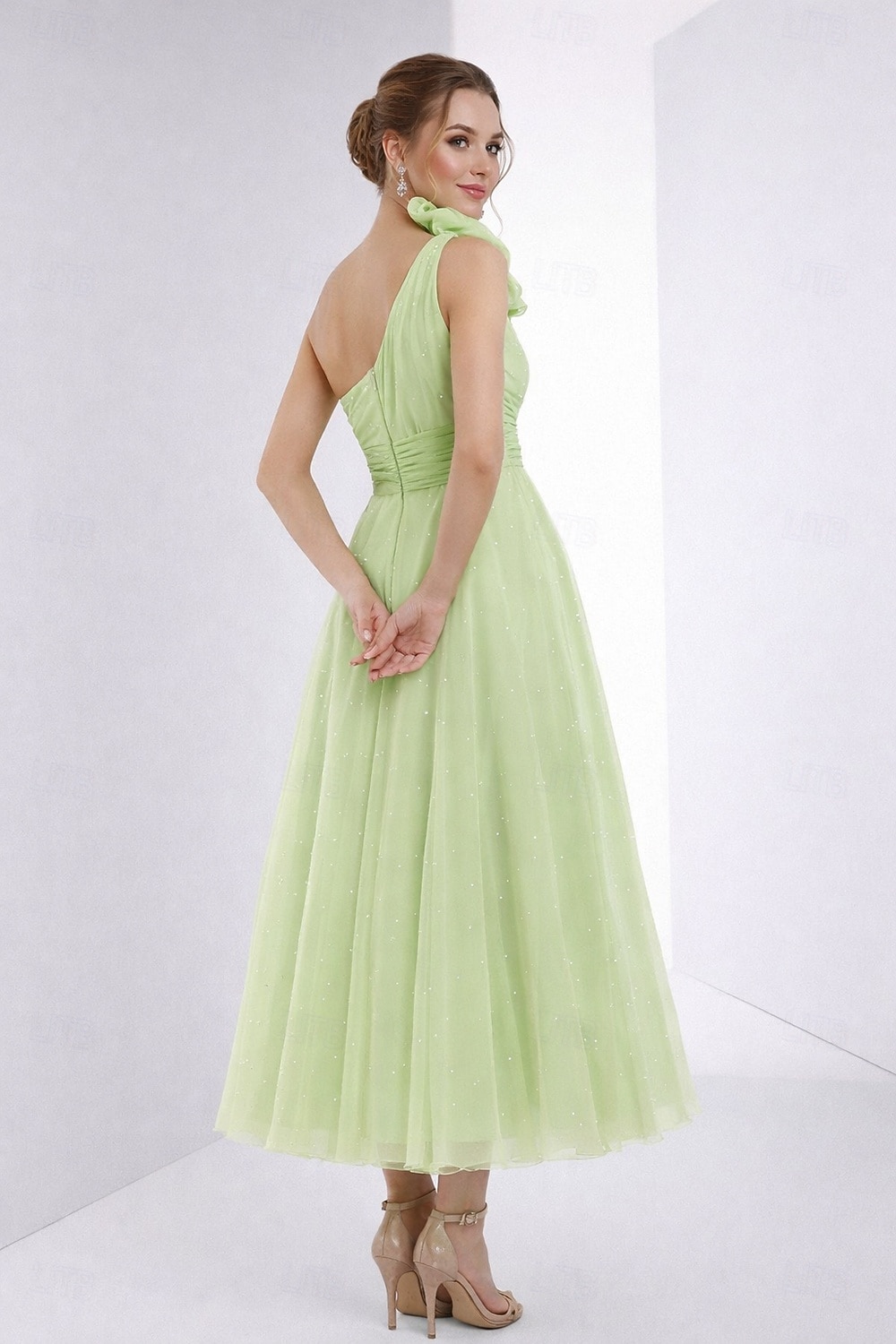 2026年 Ａライン アンクル丈 ウェディングゲストドレス フォーマルドレス イブニングガウン 卒業ドレス エレガント ノースリーブ ワンショルダー プロムドレス フォーマル オーガンザ ととも​​に 刺繍の花  コレクション – $164.99 –P2