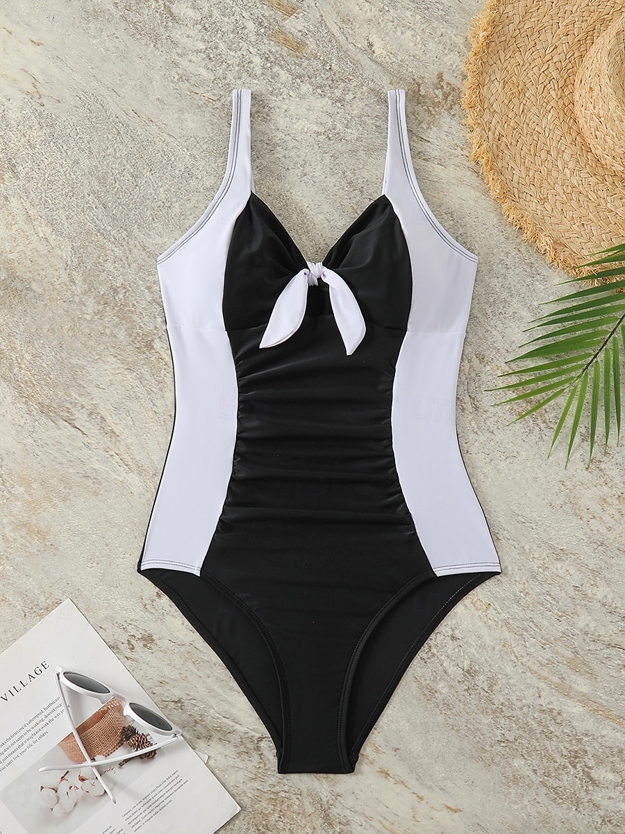 Dames Zwemkleding Een stukje Monokini Zwempak Buikcontrole Hoge taille Slank Blote rug Vakantie Strand Kleding Kleurenblok V-hals Mouwloos Badpakken 2026 - $24.99 –P11
