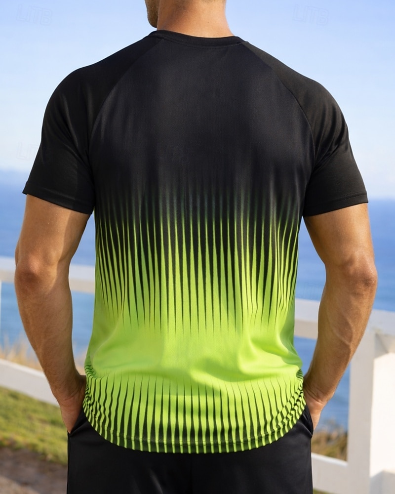 Муж. Градиент Полоски Футболка для бега Компрессионная футболка Спортивная рубашка Спортивный топ Лето С короткими рукавами Быстровысыхающий Влагоотводящие Дышащий 2026 - $15.49 –P2