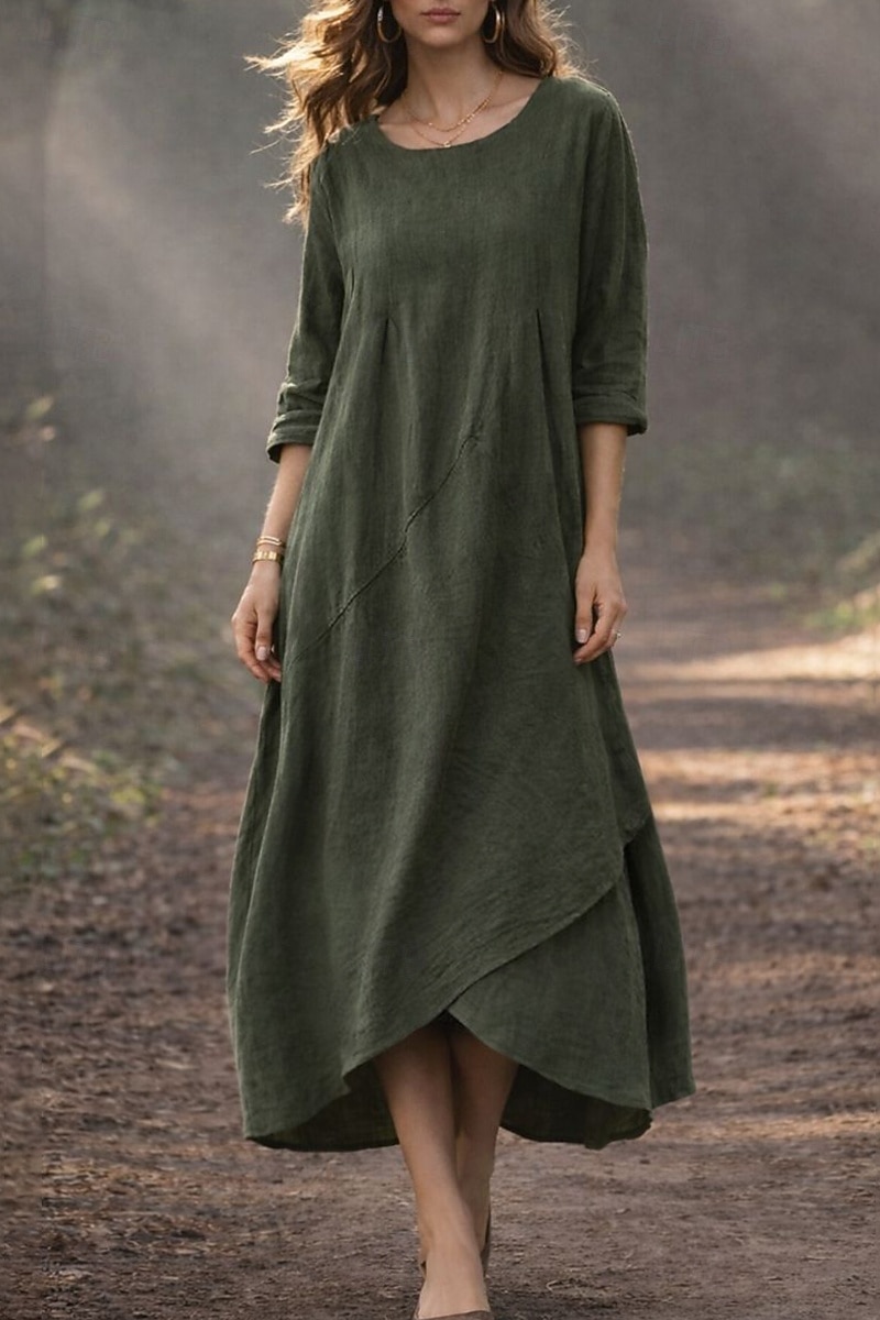 Women's Midi Dress Shift Dress Casual Daily Loose Fit Plain 3/4 Length Sleeve Crew Neck Black Green Gray Summer Fall Autumn 2026 - $24.99 –P1