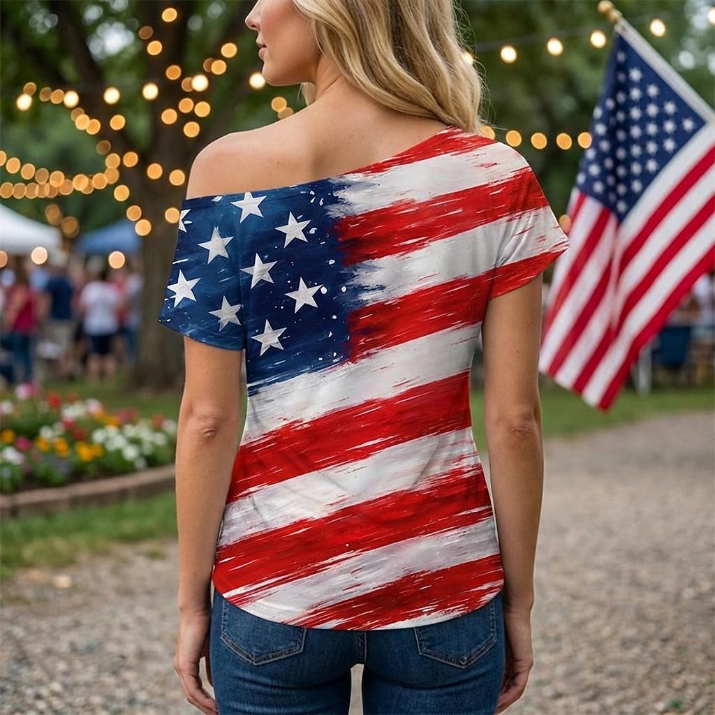 250ή Επέτειος ΗΠΑ Ρετρό / Βίντατζ Δεκαετία '80 Κοντομάνικο Ένας Ώμος Κοντά μανίκια Σημαία ΗΠΑ Φανταχτερή Φόρεμα Γυναικεία 4η Ιουλίου Ημέρα της ανεξαρτησίας Ενηλίκων Φανέλα 2026 - $18.99 –P5