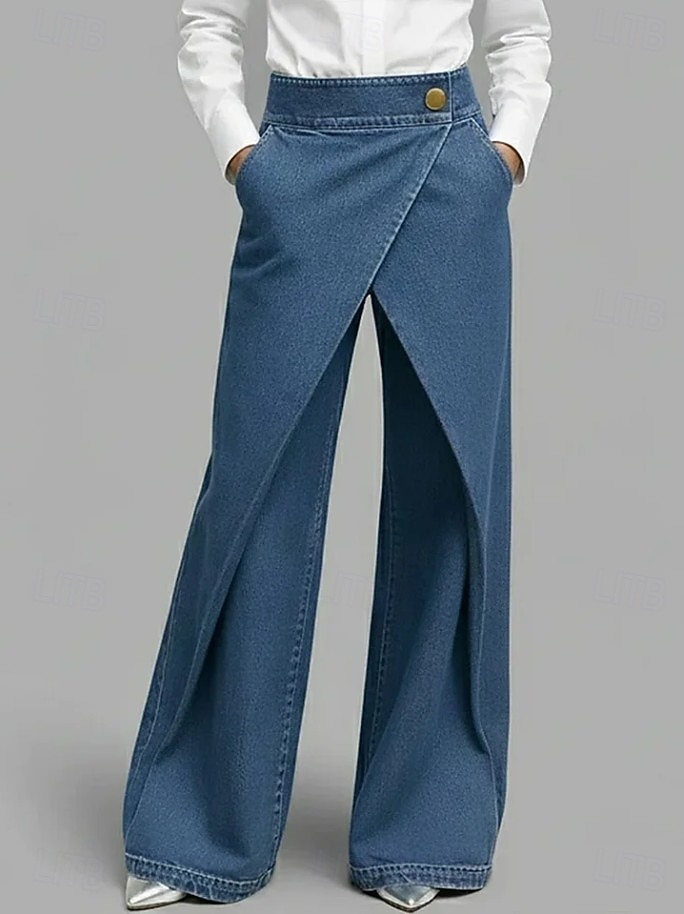 Women's Wide Leg Chinos Vacation Basic Full Length Mid Waist Comfort Inelastic Daily Blue Black Spring Loose Fit 2026 - $59.99 –P1