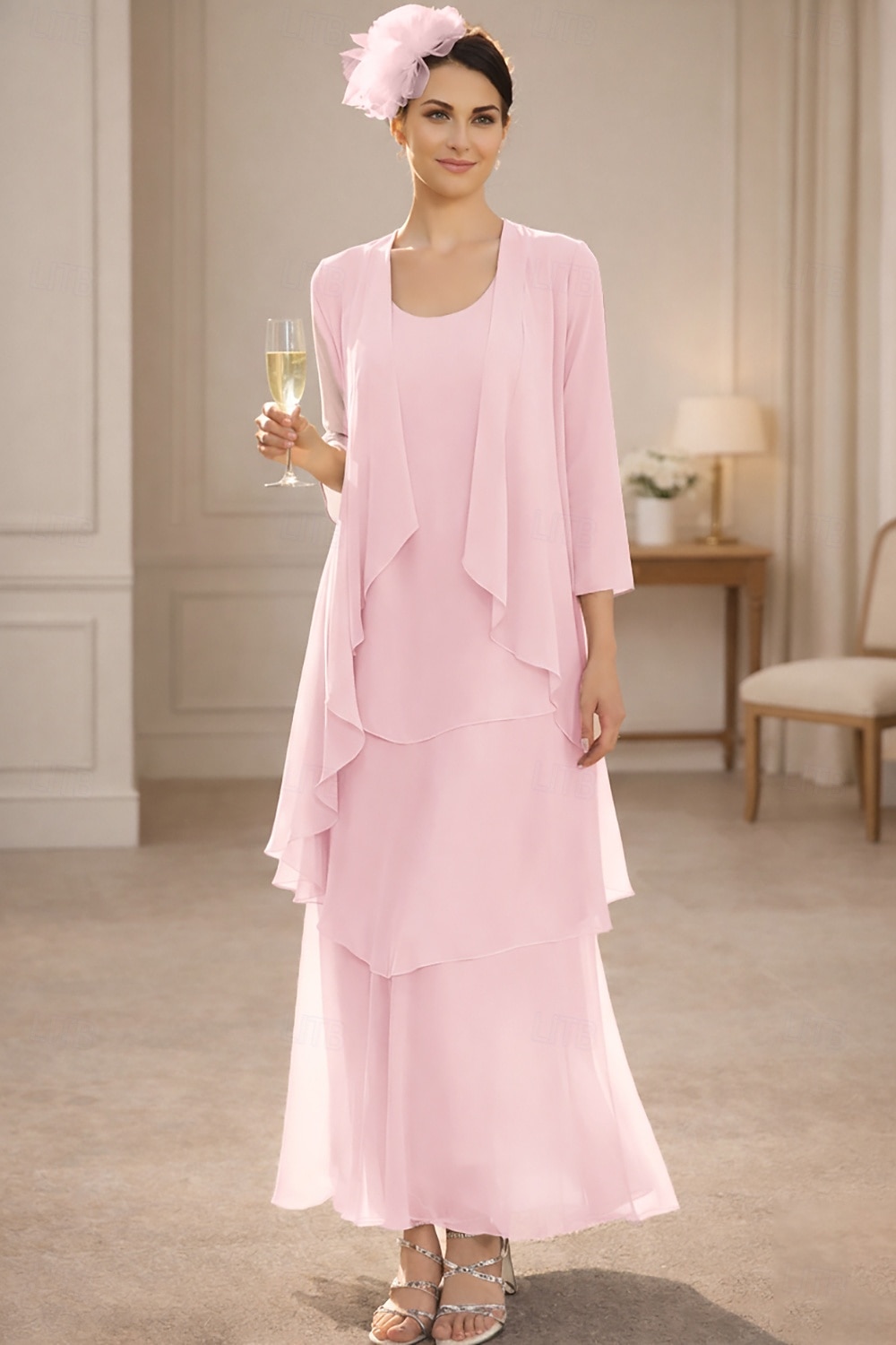 Sheath Column Ankle Length Wedding Guest Dress Mother of the Bride Dress Sleeveless V Neck Elegant Simple Wedding Guest Semi Formal Chiffon with Tier Solid Color 2026 - $172.99 –P6