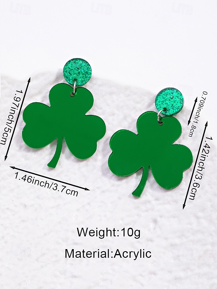 Cercei acrilici cu trifoi pentru femei, cu tematică de Ziua Sfântului Patrick, cercei ușori cu trifoi și sclipici, bijuterii verzi irlandeze în mai multe stiluri, perfecți pentru parade de sărbători, petreceri și ținute festive. 2026 - $7.99 –P8